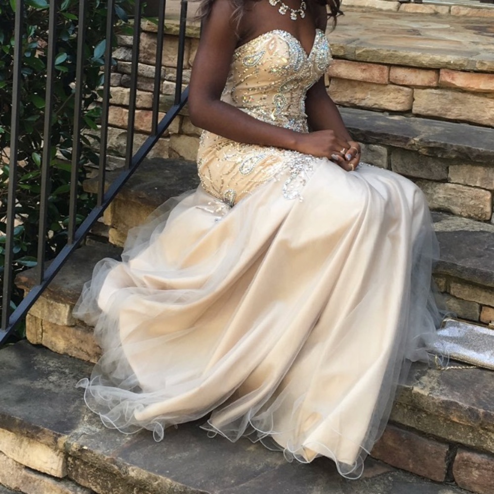 Champagne and grey prom dress